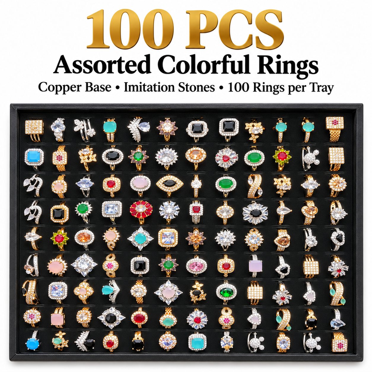Wholesale 100-Piece Assorted Copper Open Ring Set – Mixed Styles & Random Designs, 1 Box Minimum